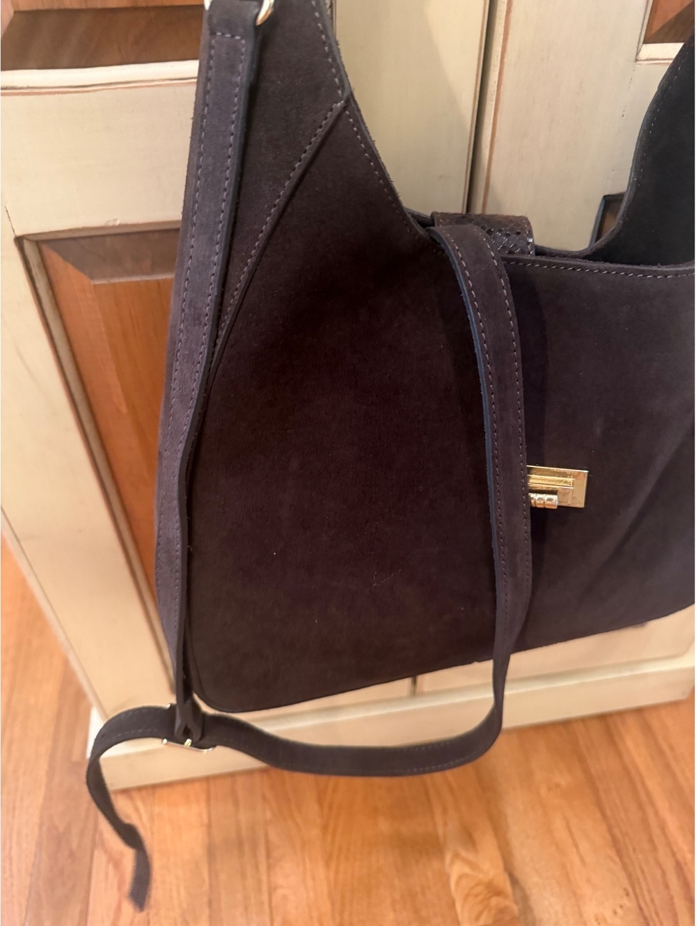 Viola Castellani Genuine Leather Brown Suede Shoulder Bag Made in Italy - Picture 5 of 8